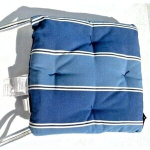 Pottery Barn Tufted Patio Dining Chair Cushion Striped Navy Blue 17" x 17"